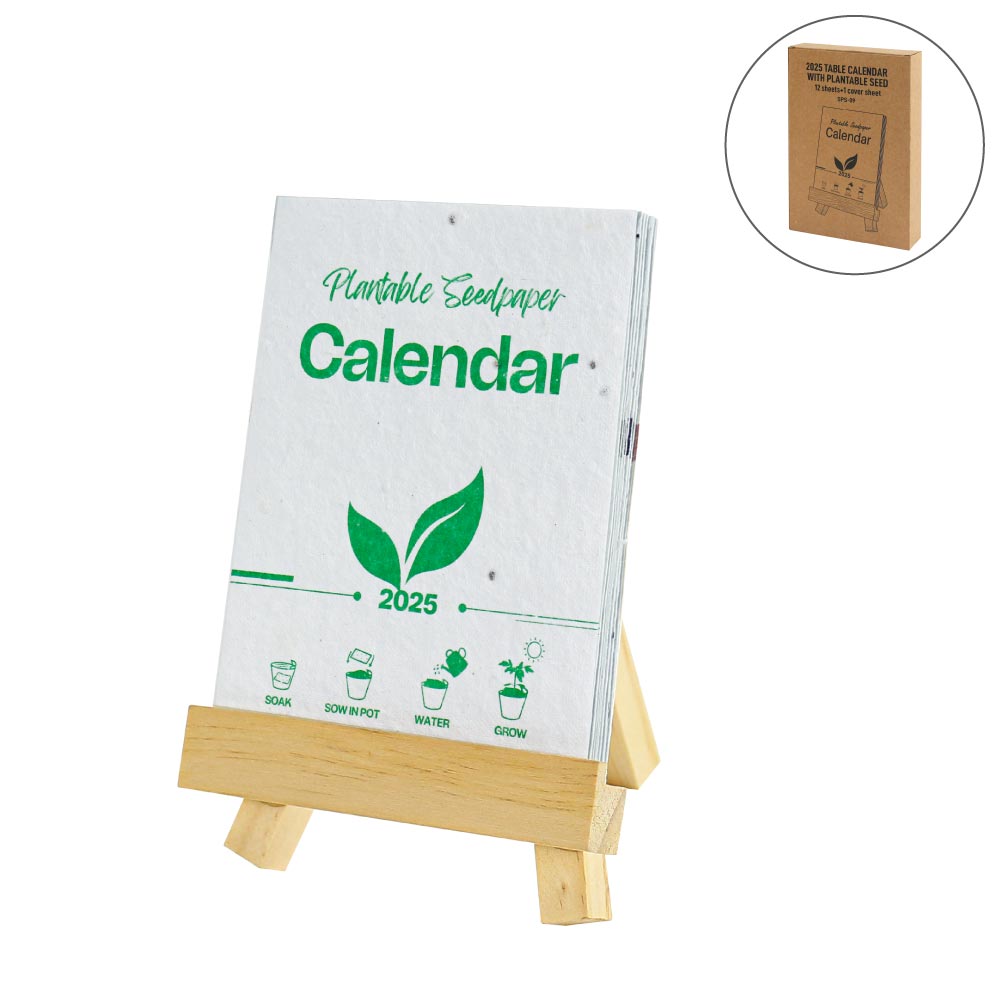 Custom table calendar printing in Dubai - desk calendar with plantable seed paper sheets