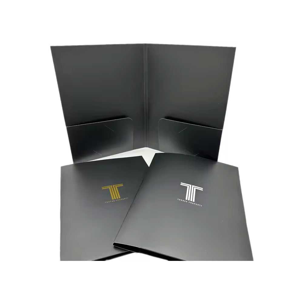 100 Folders A4 with Pocket, 400 gsm Art Matt, Velvet Lamination, 3D Gold Foil