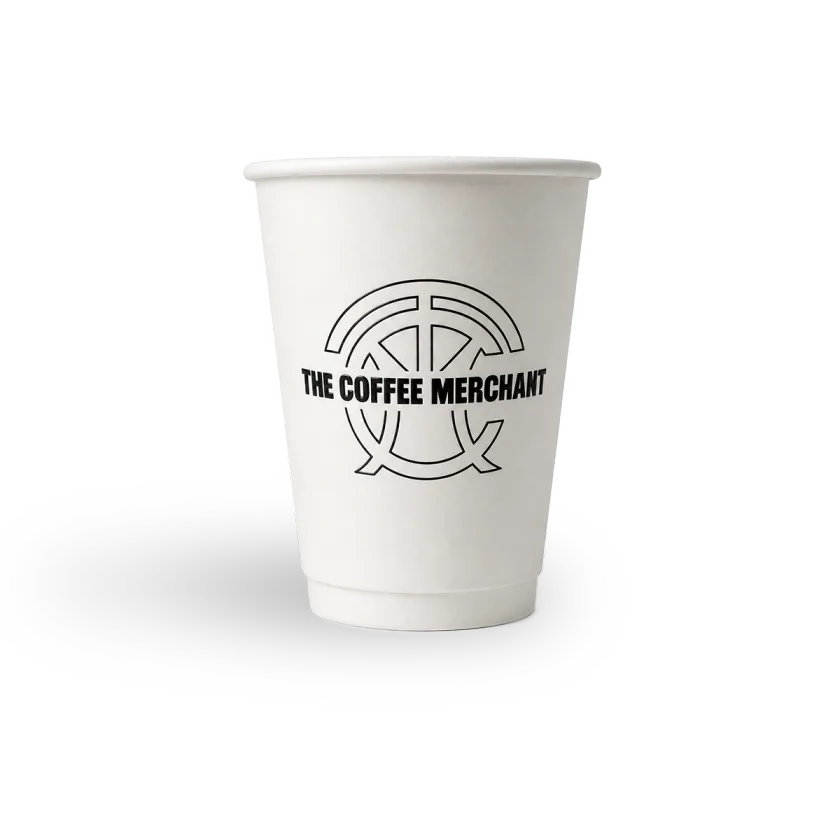 12 oz double wall paper cup printed with a customer logo, example 2 — MaxPrint Dubai