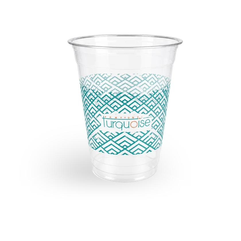 12 oz clear flat-lid plastic cup custom printed with your logo — MaxPrint Dubai