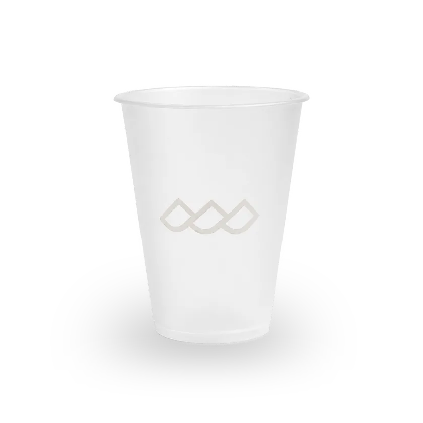 12 oz frosted PET cup printed with a customer logo, example 2 — MaxPrint Dubai