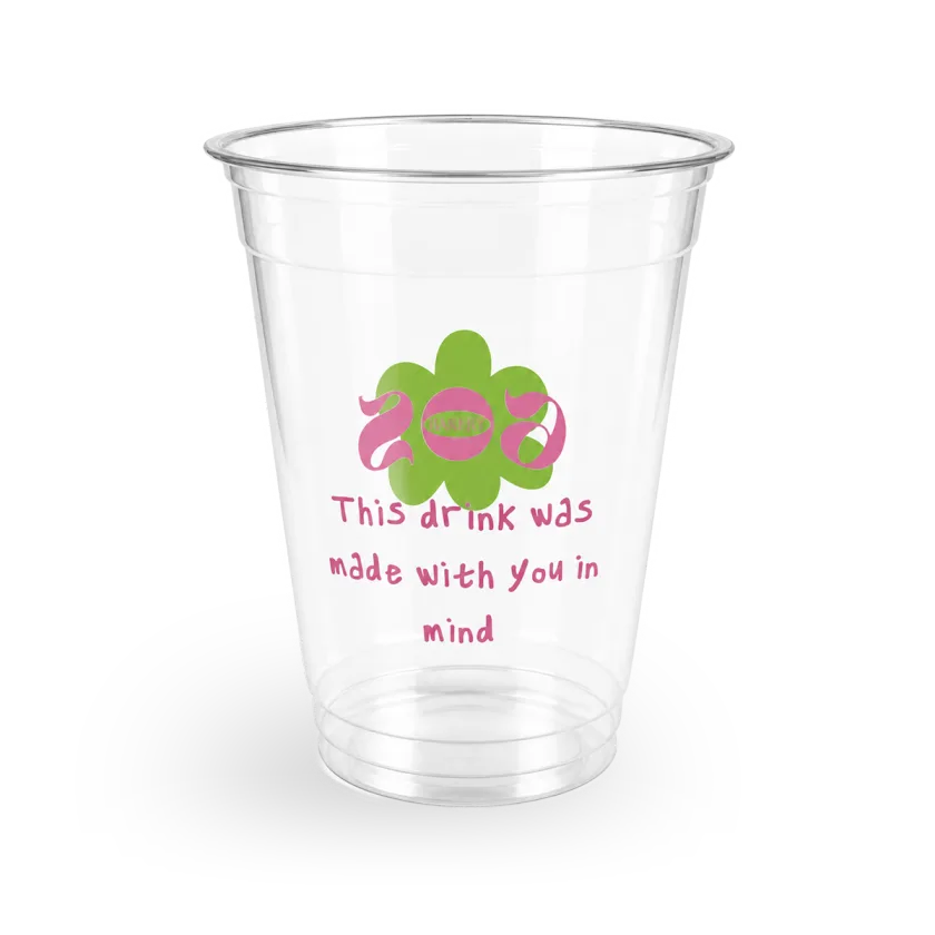 16 oz clear flat-lid plastic cup custom printed with your logo — MaxPrint Dubai