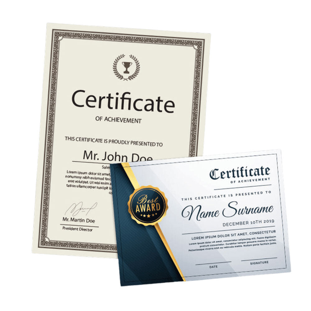 500 Certificates A5, 300 gsm Bristal Paper, 1 Side Printing