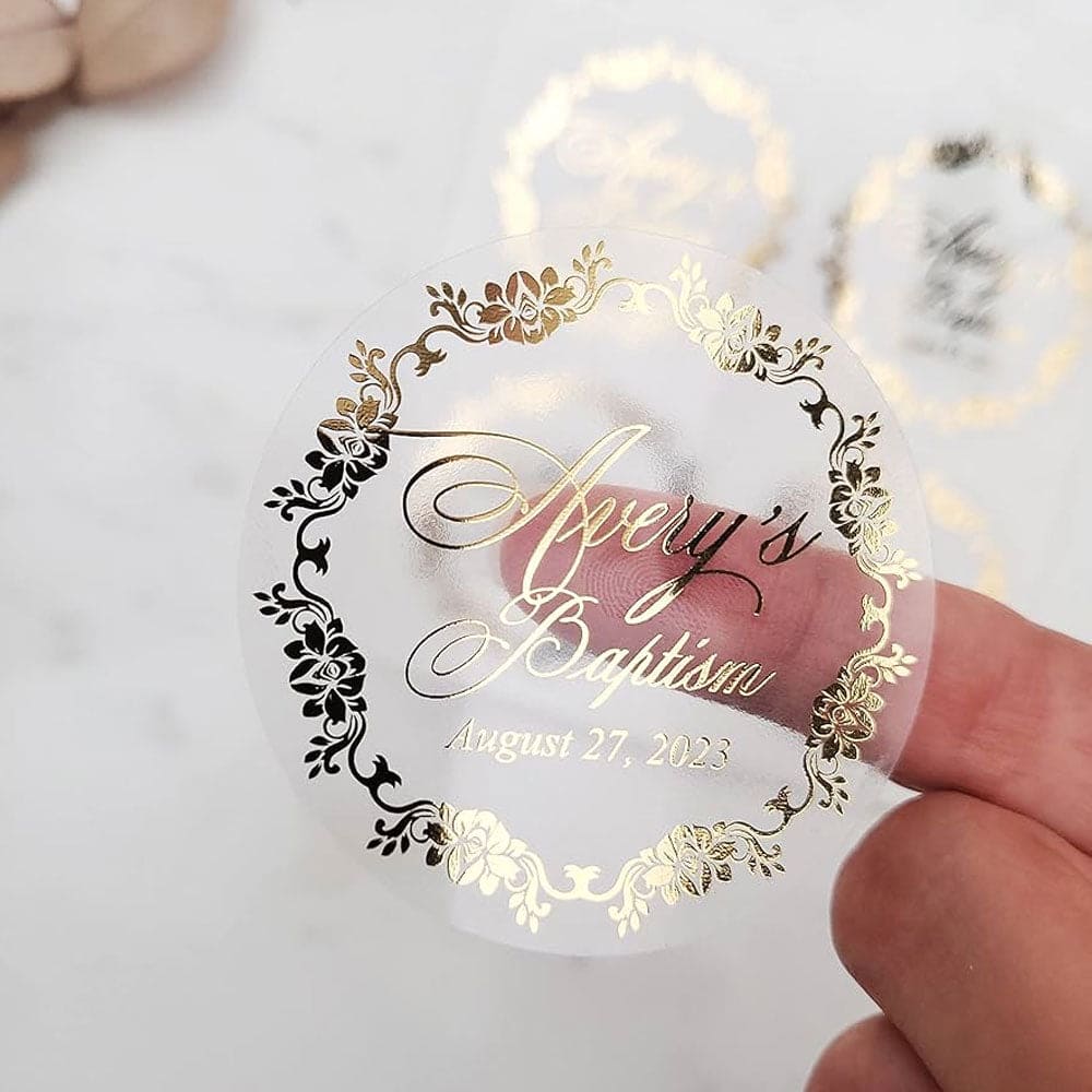500 PVC Stickers 3 x 3 cm, Transparent with Foiling