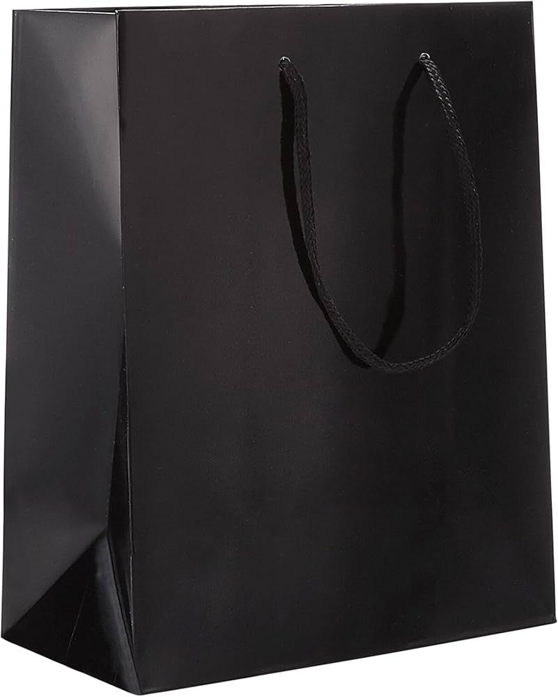 500 Euro Premium Black Paper Bags - 13x22x8cm, 250gsm, Gold Metallic Print