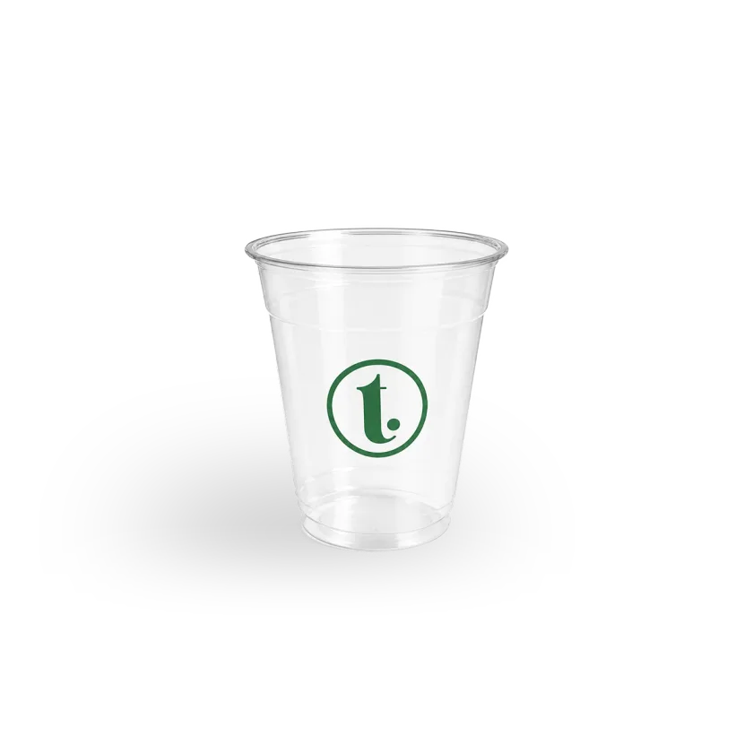 8 oz clear flat-lid plastic cup custom printed with your logo — MaxPrint Dubai