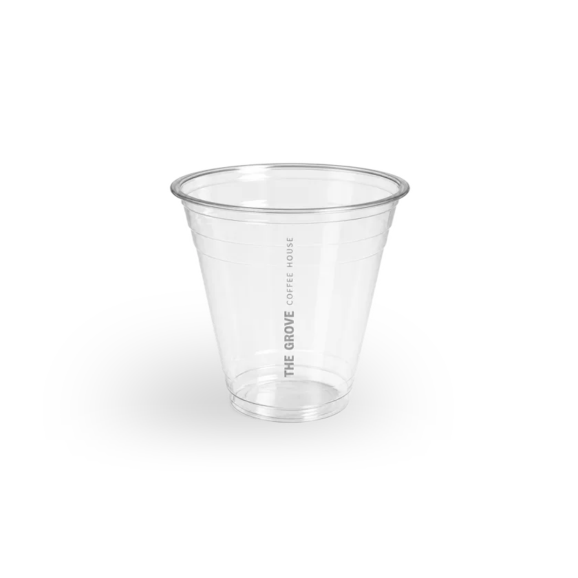 9 oz clear flat-lid plastic cup custom printed with your logo — MaxPrint Dubai