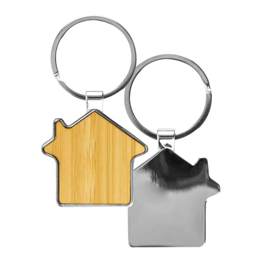 50 Bamboo & Metal Keychain House Shaped