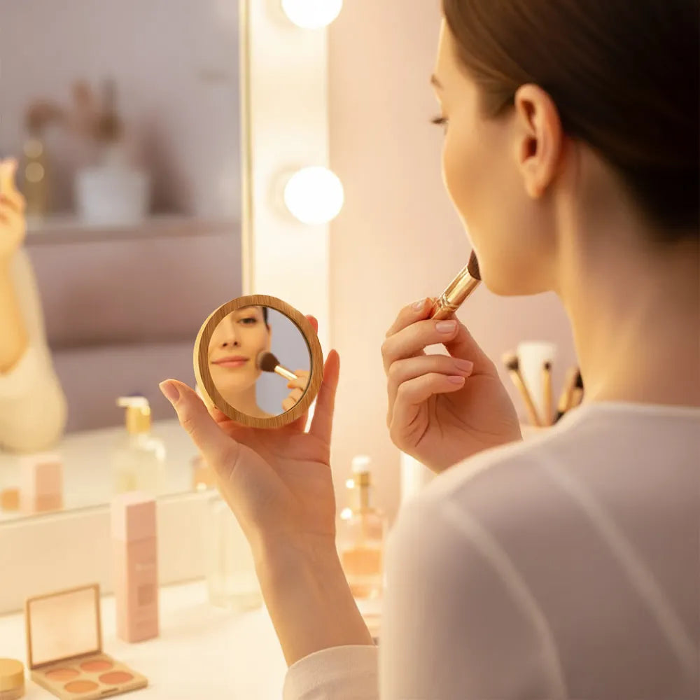 Bamboo Pocket Mirrors in Round-shaped, Lightweight & Portable