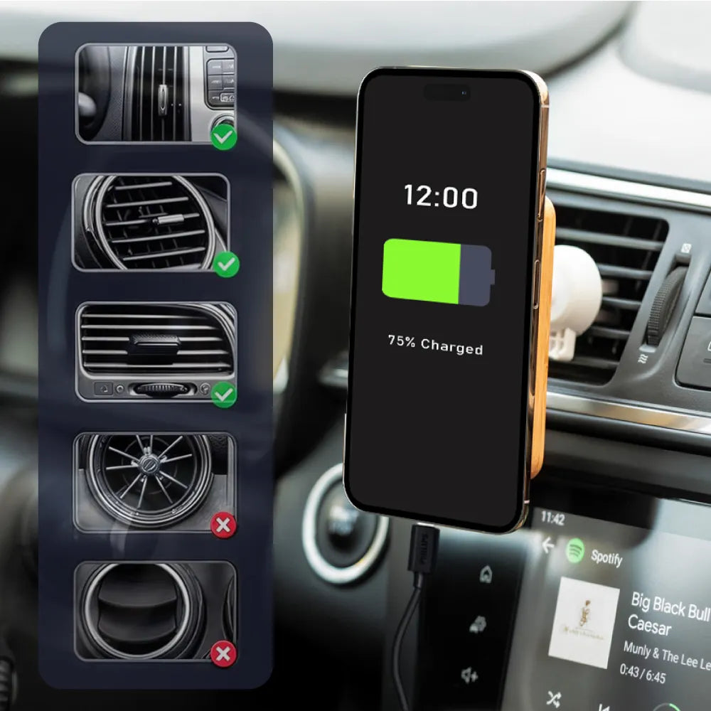 Bamboo Wireless Car Charger 15W Fast Charging & Type C