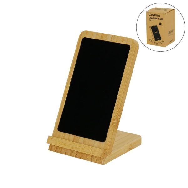 50 Bamboo Fast Wireless Charger Stand 15W with LED Logo