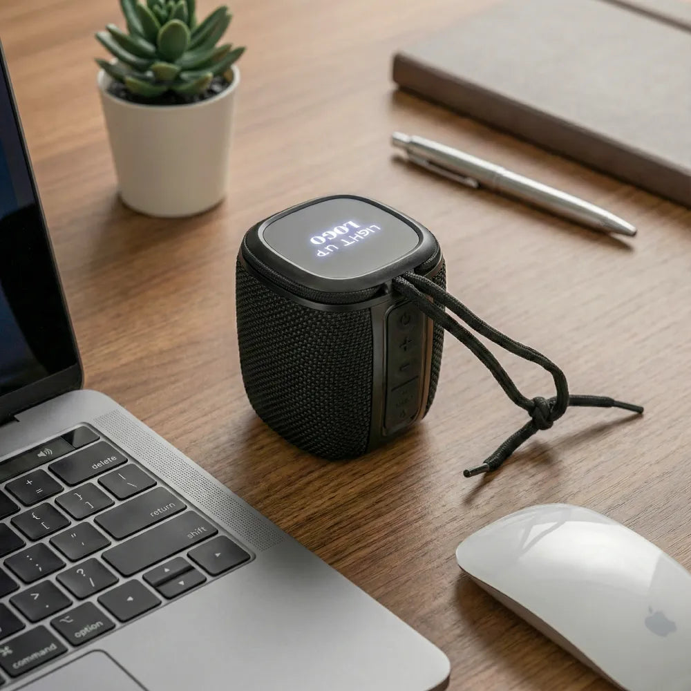 Portable Bluetooth Speaker with Light Up Logo and Lanyard