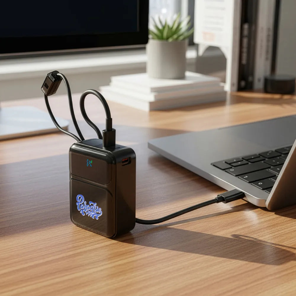 Powerbank with Built-in Type-C & Lightning Cables, 20,000mAh, 45W Fast Charging