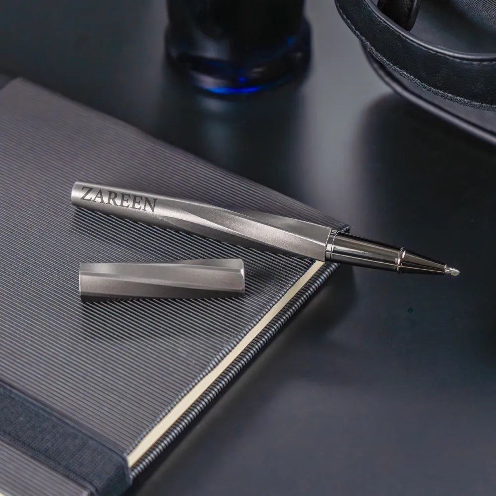 Rollerball Pens Swirl Design in Gunmetal Finish with PU Leather Box