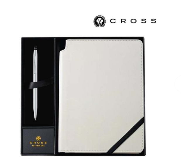 Cross Click™ Chrome Ballpoint Pen with Classic White Journal Gift Set