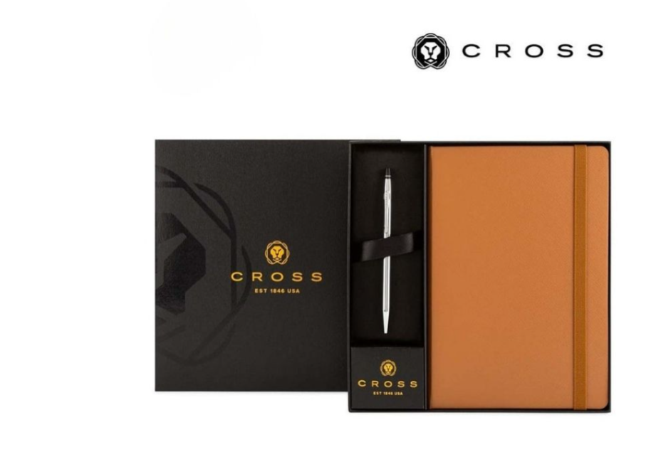 Cross Click™ Chrome Ballpoint Pen & A5 Hardcover Notebook Gift Set - Mocha