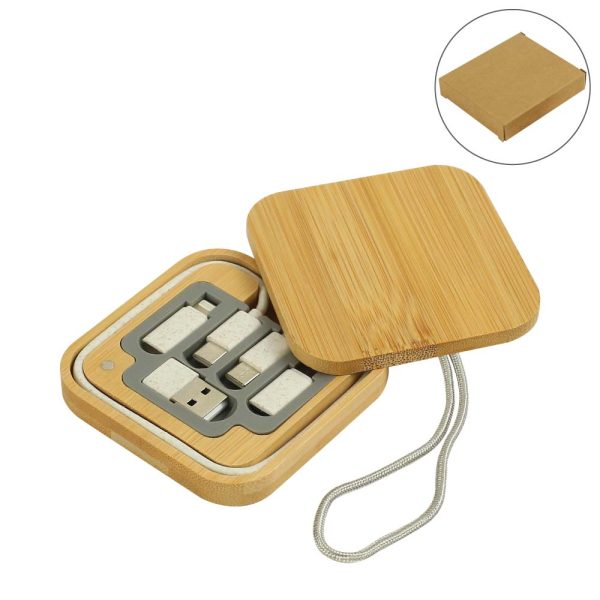 50 Multi-Charging Cable Set in Square Bamboo Case