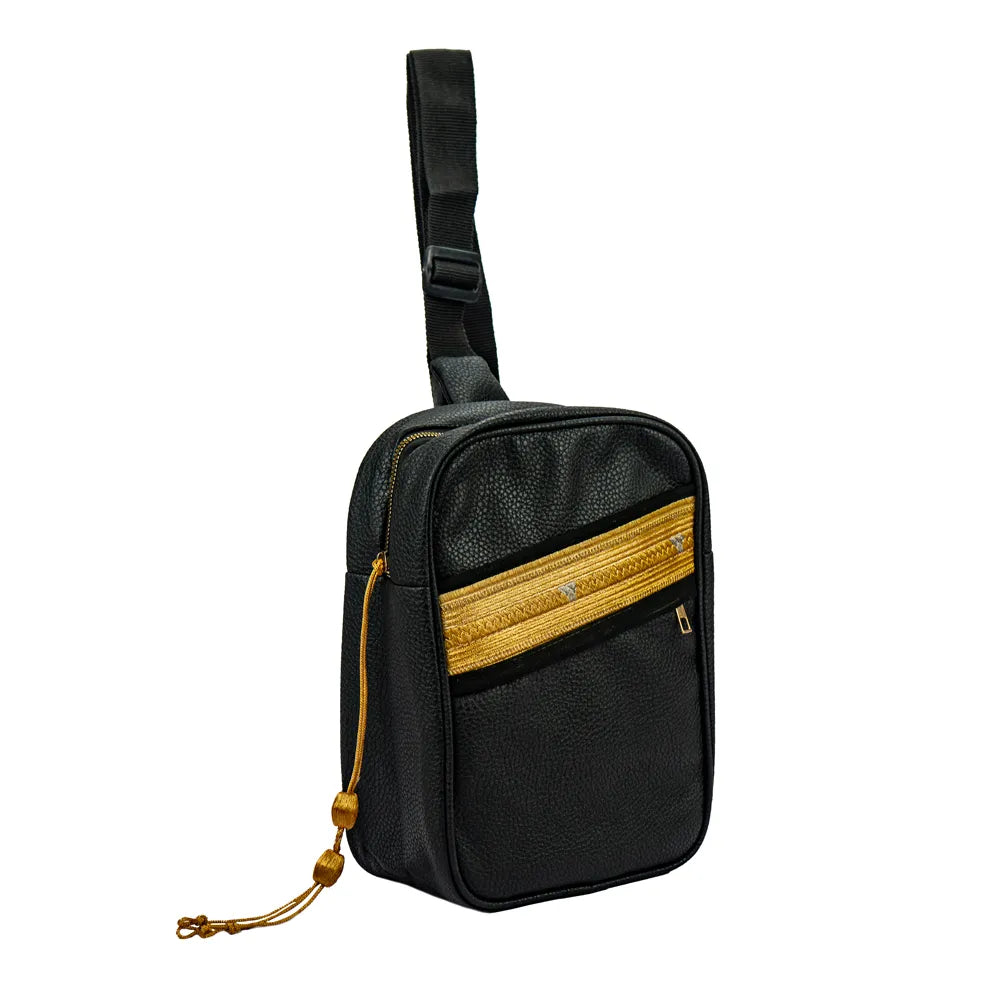 PU leather crossbody bag with Arabic traditional gold Bisht design