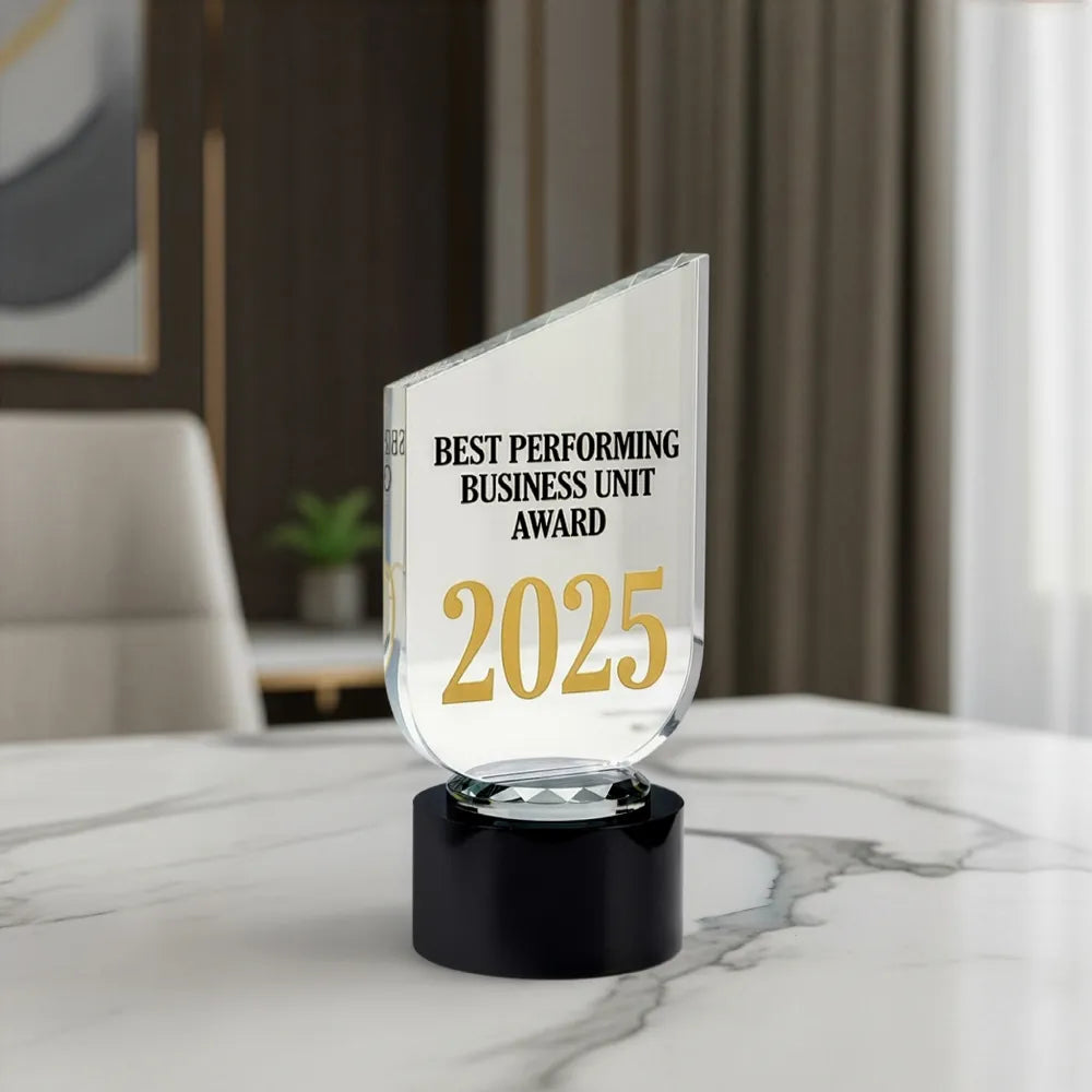 Crystal Trophy with Round Black Base in Premium Fiber Box