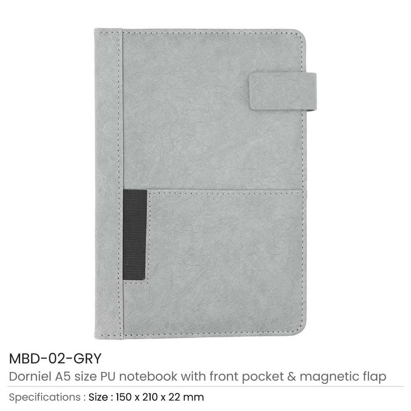50 Dorniel A5 PU Notebooks with Front Pocket & Magnetic Flap