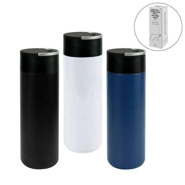 50 Double Wall SS Bottle, Twist-off Lid with Phone Holder 600 ml