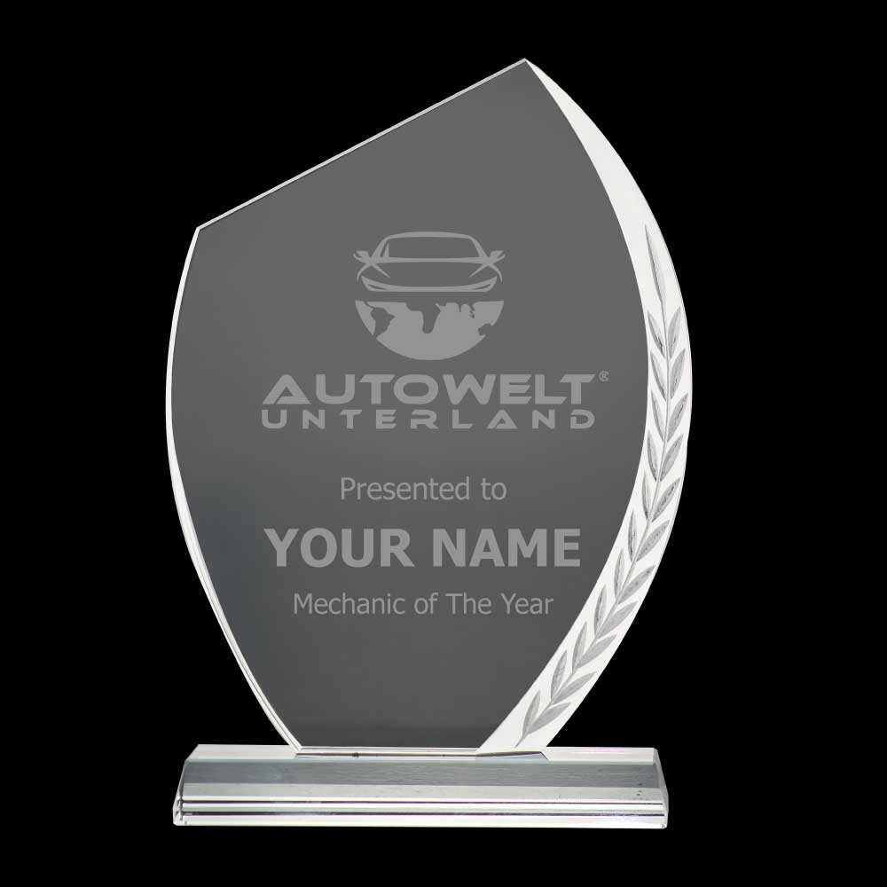 Crystal Awards with Engraved Leaf Design