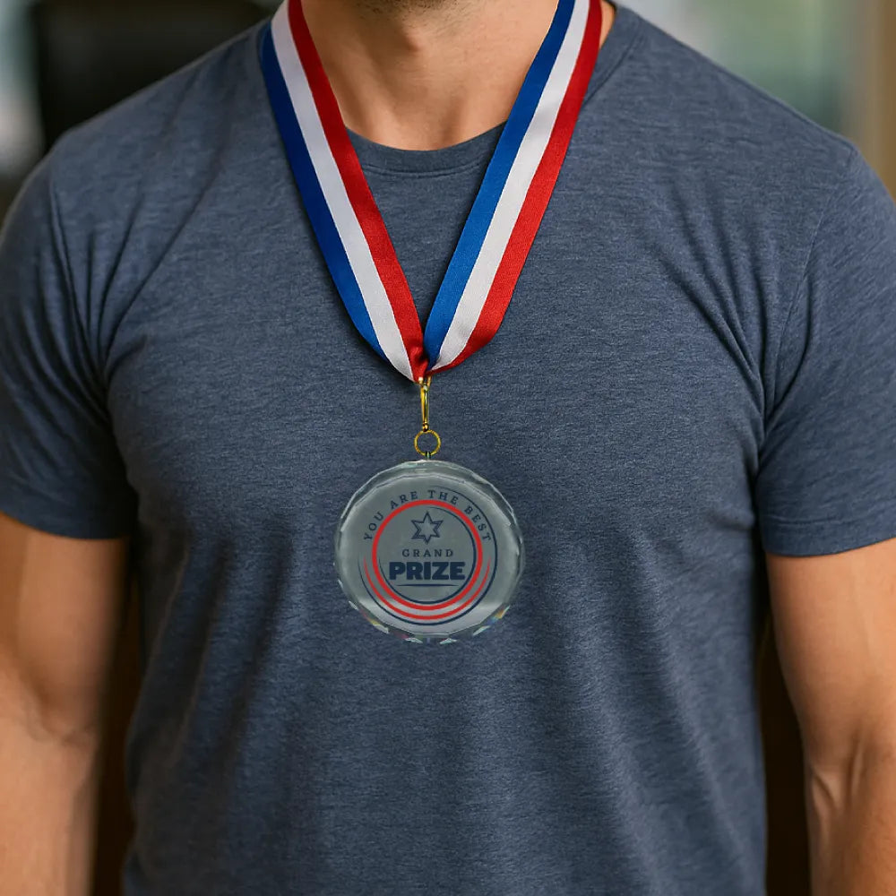 Glass Medals with Ribbon and Box