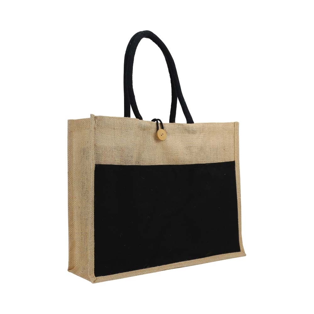 50 Jute Bag with Black Cotton Pocket and Handle