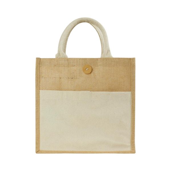 50 Eco-Friendly Jute Bags with Front Cotton Pocket & Button Closure