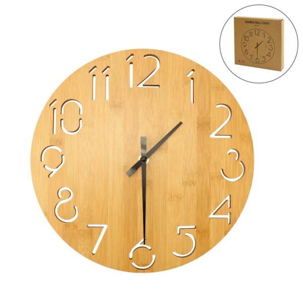 50 Round Bamboo Wall Clock, 28 cm Dia, Type Analog