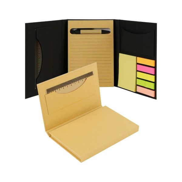 50 Tri-Fold Notepad with Sticky Notes, Pen, Card Slot and Ruler