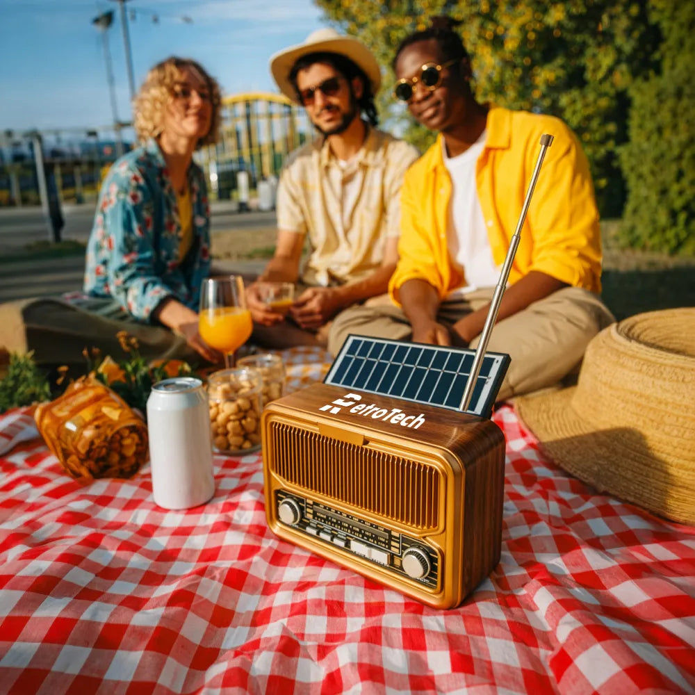 Vintage Design Bluetooth Speaker with Radio and Solar Panel