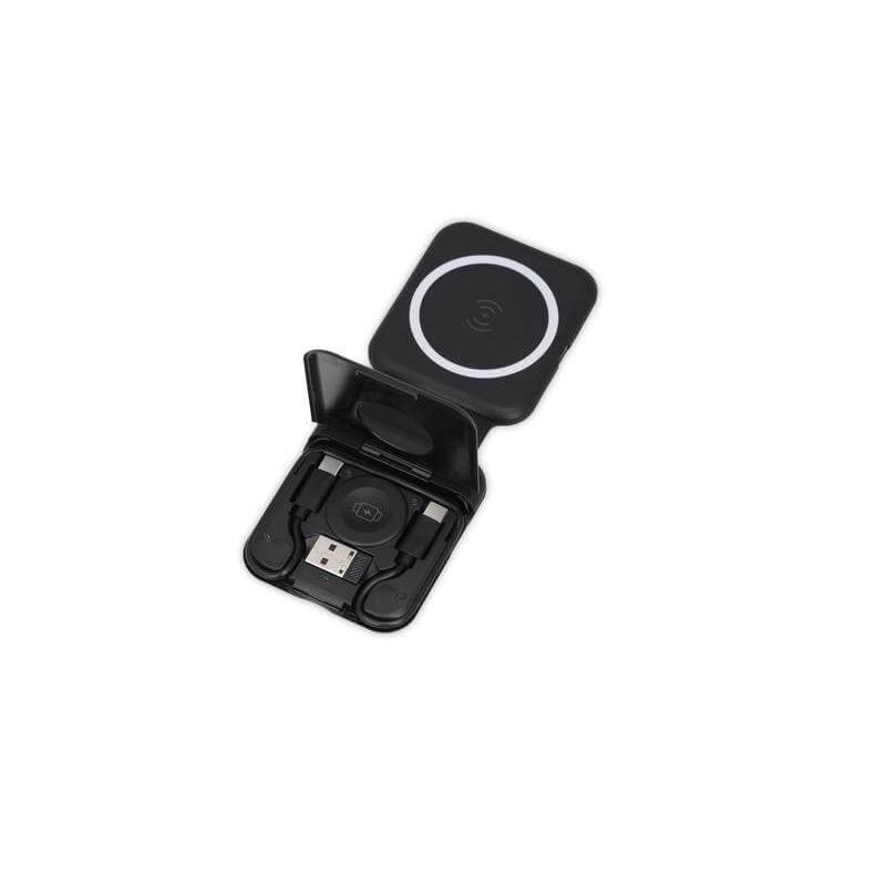 TURIN - @memorii Foldable 2-in-1 Wireless Charger and Multicable Set - Black