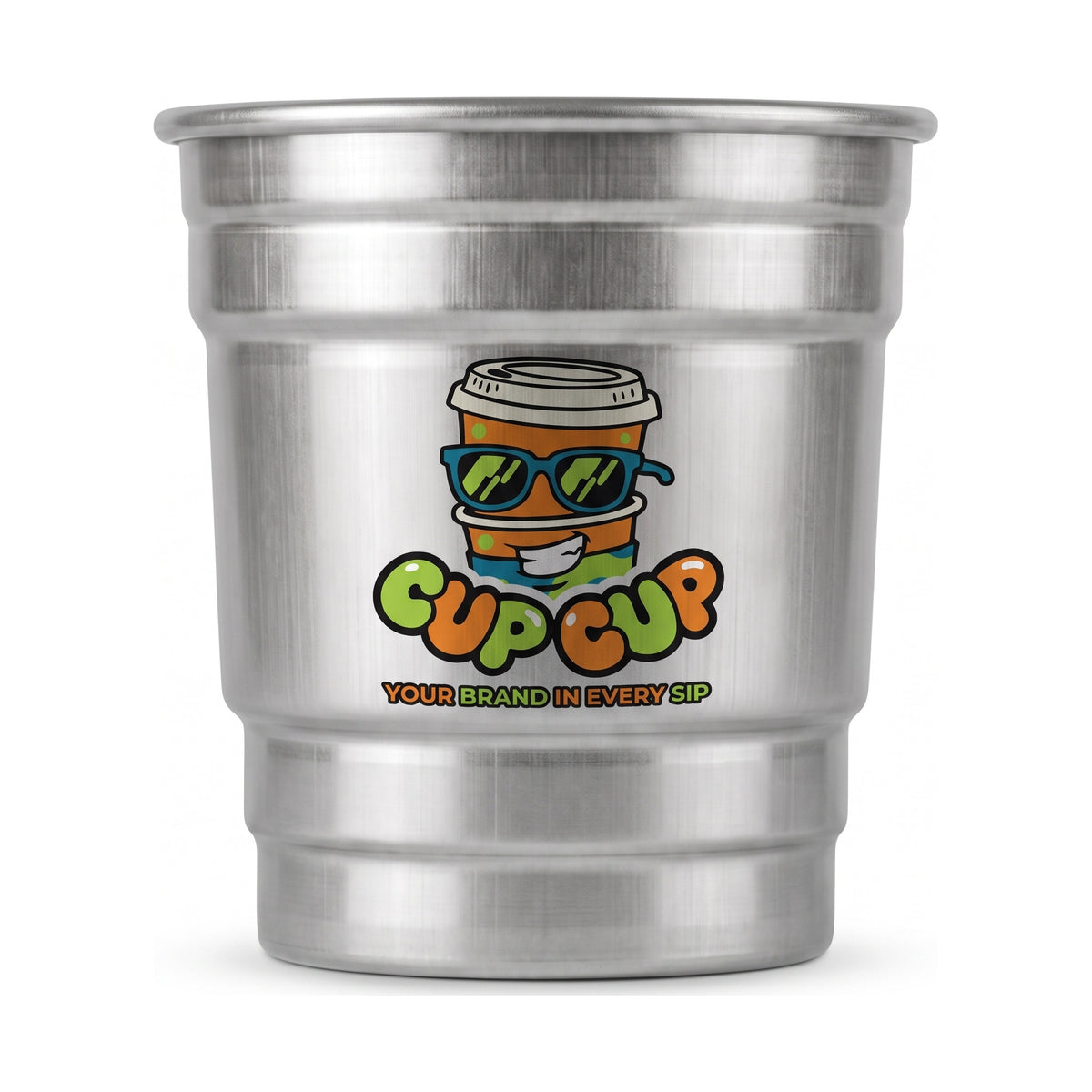 12 oz aluminium cup printed in full colour UV DTF with a brand logo — MaxPrint Dubai