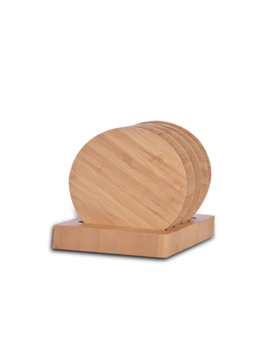 Bamboo Coaster — Eco-Friendly 5-Piece Round Coaster Set