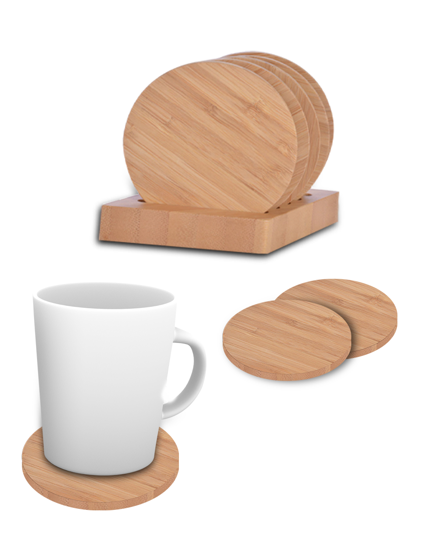 Bamboo Coaster — Eco-Friendly 5-Piece Round Coaster Set