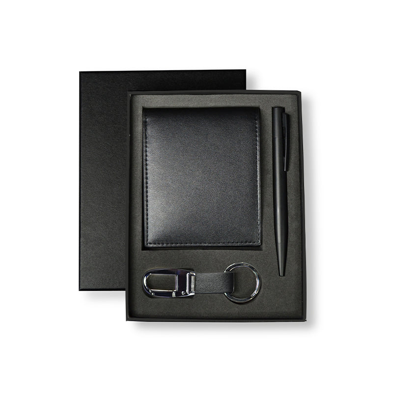 BIBURY - Set of Men's Wallet, Key Chain and Pen - Black