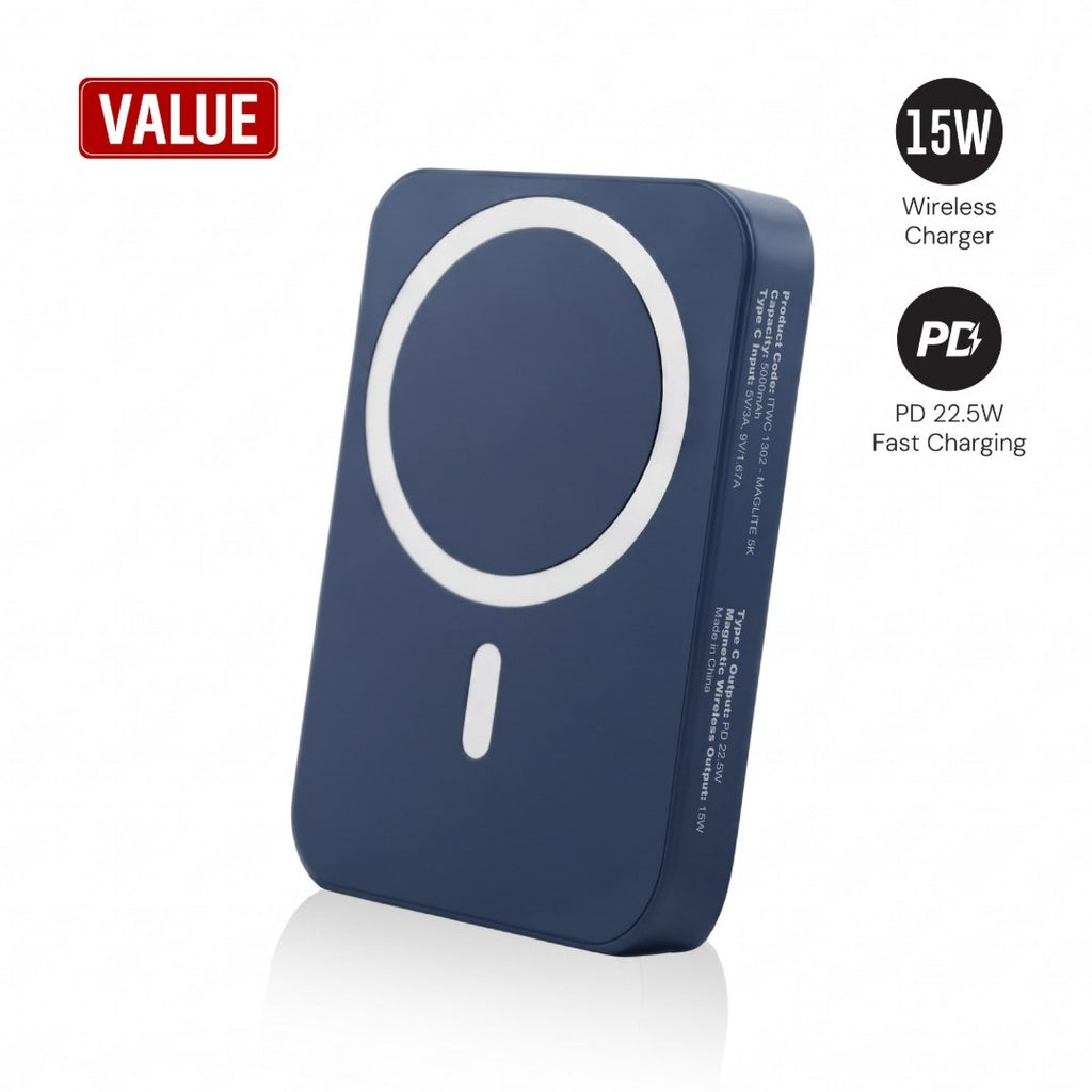 Maglite 5K 5000 mAh magnetic wireless power bank in navy blue