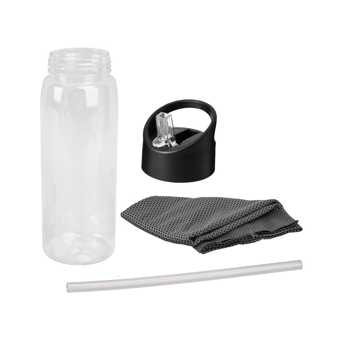 DEVON - Giftology RPET Cooling Towel in RPET Bottle 800 ml - Black