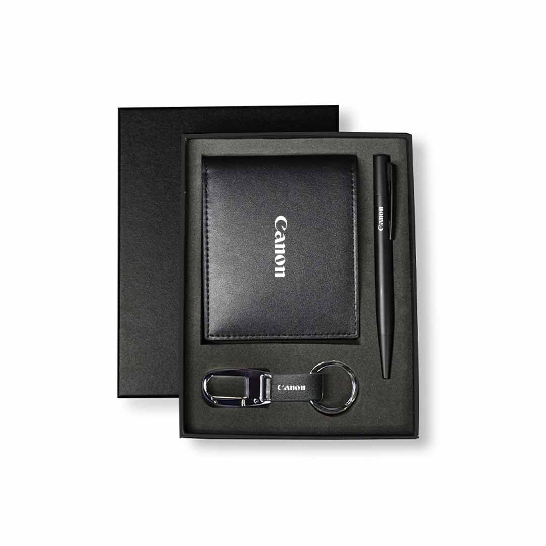 BIBURY - Set of Men's Wallet, Key Chain and Pen - Black