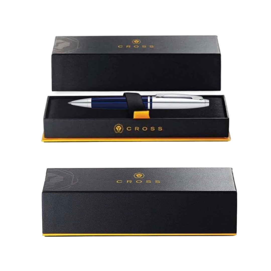 Cross Calais™ Chrome/Blue Lacquer with Polished Chrome Appointments Ballpoint Pen (Blue Ink)