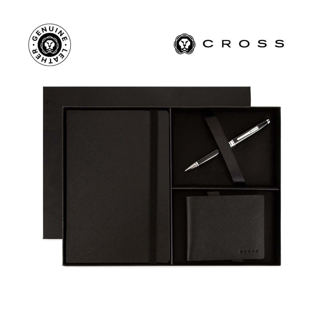 Cross Coventry Ballpoint Pen with Notebook and Bifold Wallet Gift Set - Black