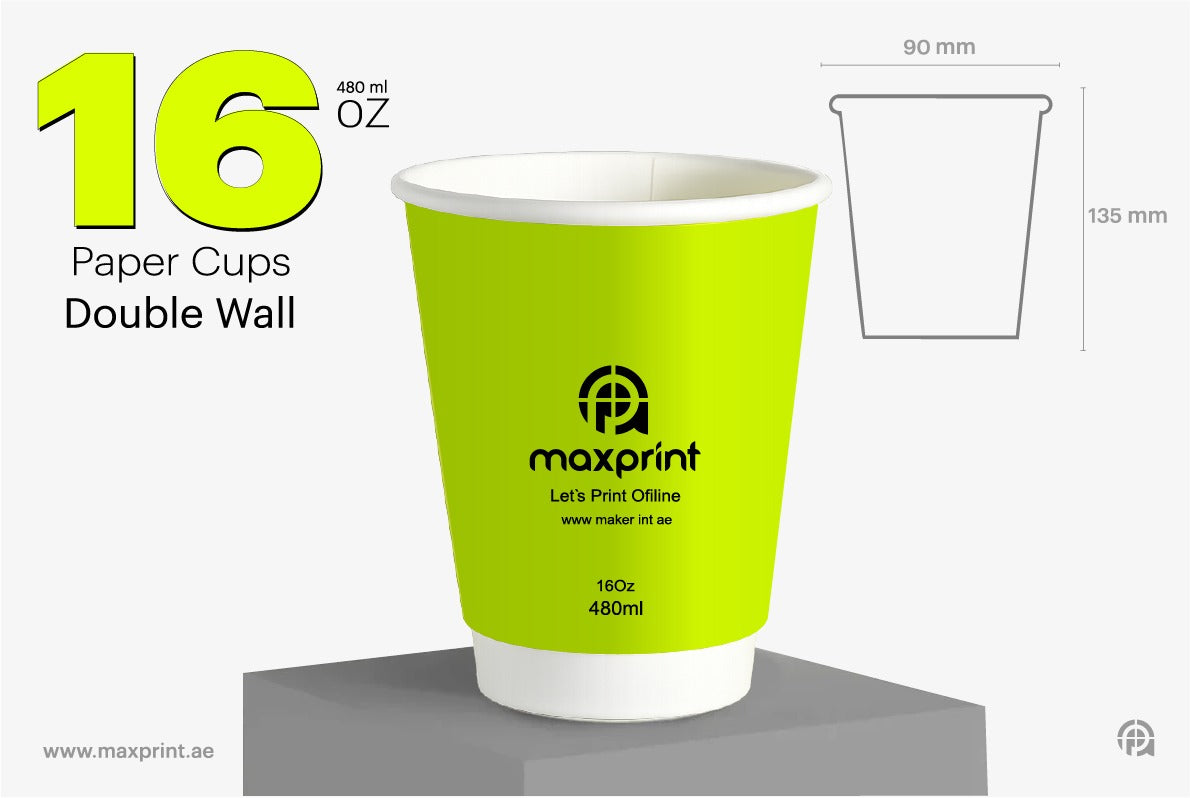 16oz double wall paper cups with logo printing Dubai — 90mm x 135mm, 480ml