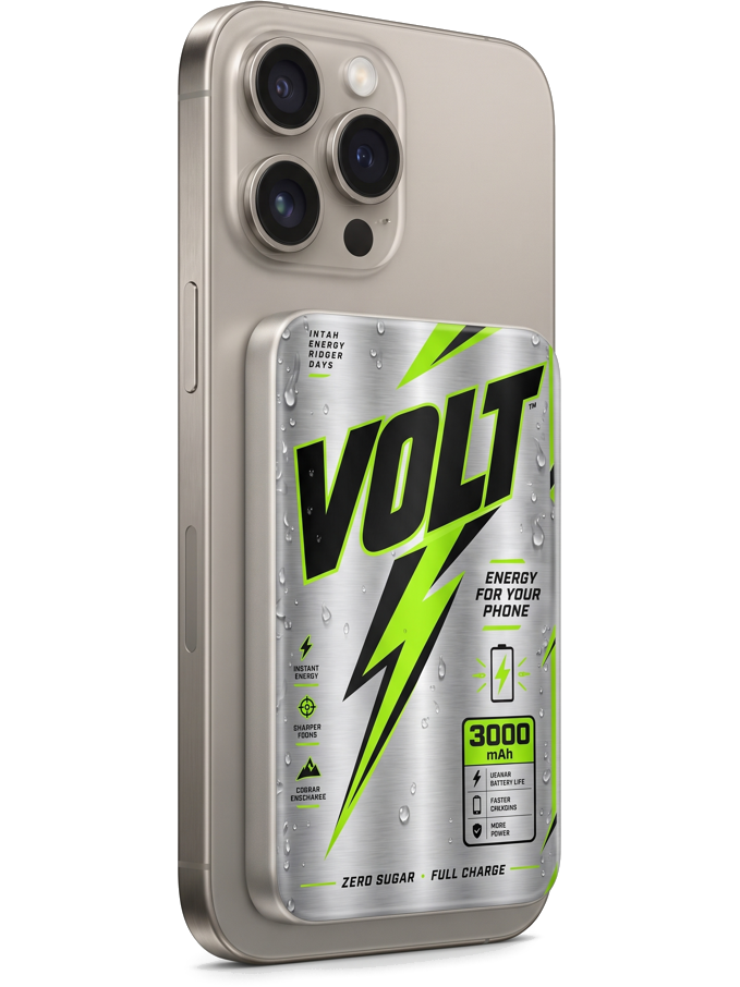 MagSafe magnetic power bank on iPhone 18 Pro Max — VOLT design, printed by MaxPrint Dubai