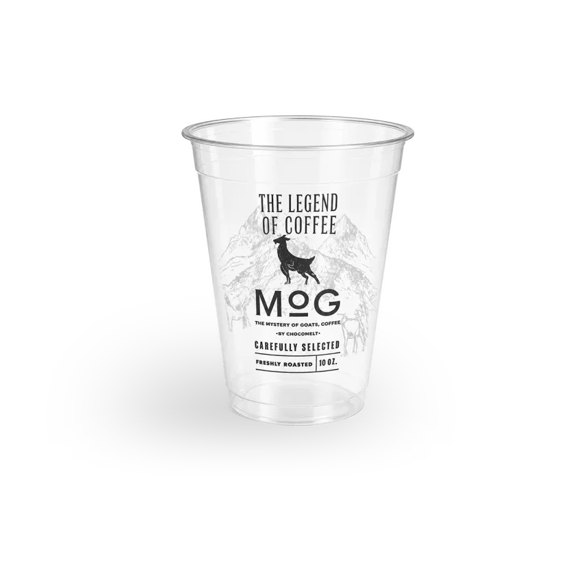 10 oz clear flat-lid plastic cup custom printed with your logo — MaxPrint Dubai