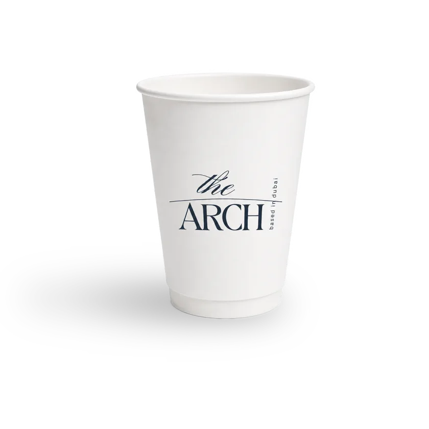 12 oz double wall paper cup printed with a customer logo, example 3 — MaxPrint Dubai