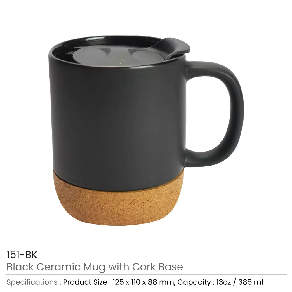 Ceramic Mugs with Lid and Cork Base 385 ml
