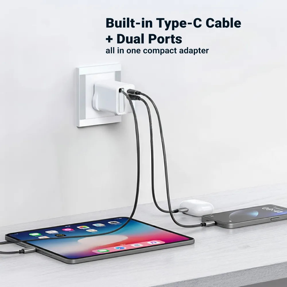 80W GaN Fast Charger Adaptor with Retractable Built-in Type-C Cable