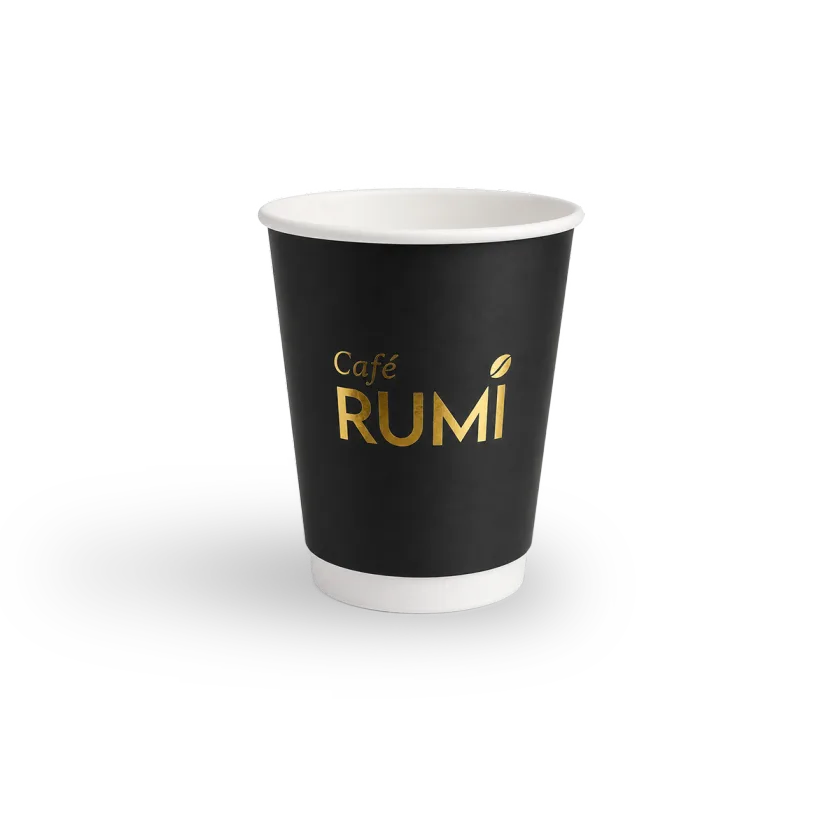 8 oz double wall paper cup printed with a customer logo, example 2 — MaxPrint Dubai