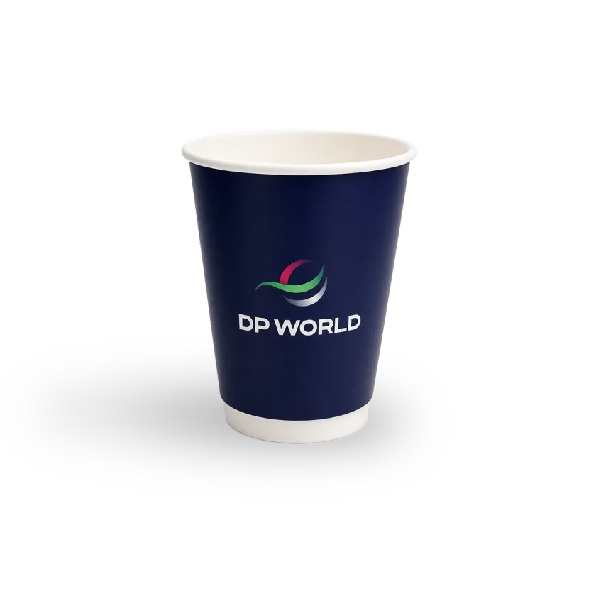 8 oz double wall paper cup printed with a customer logo, example 5 — MaxPrint Dubai